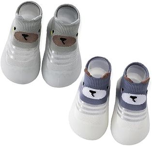 HOVELL Baby Boys Girls Socks Shoes Summer Breathable Thin Mesh Anti-Skid Indoor Slippers Sneakers Two Pairs(Grey Blue Bear,Thin,2-3Y)