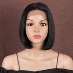 Style Icon Lace Front Wigs BOB Wigs for Black Women Synthetic Hair Straight 10 inches Middle Part Blunt Cut Heat Resistant Fibers (1B)