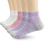 KOOOGEAR 5 Pairs Womens Running Trainer socks,Cushioned Ankle Socks Size 4-7 Multipack Anti-Blister Breathable Wicking Cotton Sports Socks