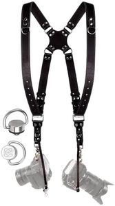 C Coiro Camera Harness for 2 Cameras – Dual Shoulder Leather Camera Strap – Double Camera Harness for DSLR/SLR, Camera Straps for Photographers of All Levels, Standard Straps/Color Black