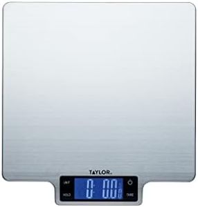Taylor Pro Grandes Balances de Cuisine Numériques, Compactes Standard Professionnel, Fonction Tare, avec Précision et Capteur de Haute Précision, Acier Inoxydable Argenté, Capacité de 10 kg