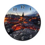 TKS MITLAN Hot Kalapana Lava Flow Modern Quartz Round Black Wall Clock(10 Inch) Kilauea Volcano,Kilauea Lava Rocks Silent Non Ticking PVC Decorative,Minimalist Style for Office Classroom School