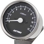 Daytona 15641 Motorcycle Mechanical Tachometer, Stainless Steel Body/Black Panel/White LED, φ2.4 inches (60 mm), 12,000 rpm Display