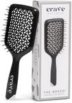 Crave Naturals Detangler Brush with Vents - Lightweight Wet and Dry Detangling Hair Brush - Travel-Friendly Curly Hair Brush with Vented Cushion and Gentle Bristles Hair Dryer Brush - Black