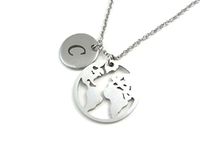 Stainless Steel Personalised World Globe Initial Charm Necklace