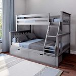 Max & Lily Solid Wood Twin Over Full Bunk Bed with Under Bed Storage Drawers, Grey