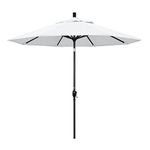 California Umbrella 9' Round Aluminum Market Umbrella, Crank Lift, Push Button Tilt, Black Pole, White Olefin