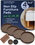 CasterMaster Non Slip Furniture Pads - 3x3 Brown Round Rubber Anti Skid Caster Cups Leg Coasters - Couch, Chair, Feet, and Bed Stoppers with Anti - Sliding Floor Grip (Set of 4)