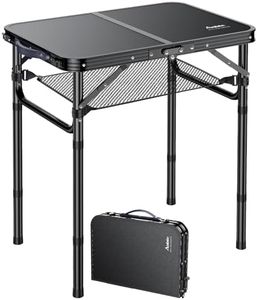 Anbte Table de Camping Pliante avec Filet de Rangement, Table de Pique-Nique Portable en Alliage d'Aluminium Réglable en Hauteur, Petite Table Légère (3 hauteurs) pour Intérieur/Extérieur, Cuisine