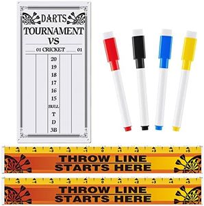 Henoyso 7 Pcs Dart Board Accessories Include Dart Scoreboard Dry Erase 2 Dart Throw Line Floor Marker 4 Magnetic Dry Erase Markers Assorted Colors for Cricket and Dart Games Steel and Soft Tip Darts