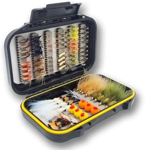 Kylebooker 75pcs Fly Fishing Flies Assortment Kit Dry Wet Flies Nymphs Woolly Bugger for Trout Bass Fishing with Fly Box