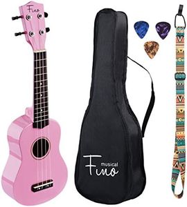 FINO Beginner Ukulele 21 Inch Soprano Ukelele for Kids Four String Wood Children Ukulele with Gig Bag (Pink)