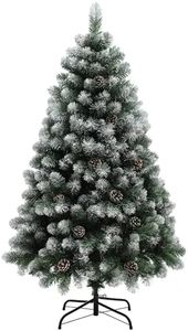 HOMCOM 5ft Artificial Pine Christmas Tree with 489 Branch Tips and Steel Base, Realistic Hinged Tree with Pinecones, Holiday Décor for Home Office, Green