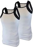 Different Touch 2 Pack Men's G-unit Style Tank Tops Square Cut Muscle Rib Wife Beater A-Shirts (3XL, White/Black)