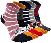 ZAKASA Colourful Toe Socks for Women Comfort Running Trainer Soft Cotton Sporty Socks Funny Novelty Gifts - 5 Pairs (Kittens-5 pairs)