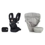 Ergobaby Baby Carrier Omni 360 Cool Air Mesh, 4-Positions for NB to Toddler (0-3 yrs), Onyx Black & Baby Infant Insert for Baby Carrier with Neck & Head Support, for NB (Holds 3.2 - 5kg), Cotton Grey