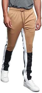 Men's Color Block Dual Side Stripe Contrast Color Slim Fit Drawstring Premium Track Pants TR523 - Wheat - 3X-Large