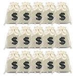 HFYZZ 15pack 4.7 x 6.2 Inches Canvas Money Sack Bag with Dollar Sign Money Bags Decor with Drawstring for Bank Robber Pirate Cowboy Cosplay Children Toys Birthday Party Favor Supplies