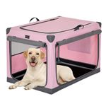 Petsfit Soft Dog Crate 36inch Pink, Adjustable Fabric Cover by Spiral Iron Pipe, Chew Proof Strengthen Sewing Collapsible Dog Crate 3 Door Design