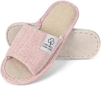 Slippers Summer Linen Slippers Breathable Guest Slippers Indoor Slippers Non-Slip for Women Men at Home Hotel, Pink (Pink, Adult, Women, 7, Numeric Range, US Footwear Size System, 8, Narrow)