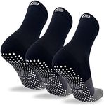 Pure Athlete Grip Socks Soccer - Non Slip Black Sticky Gripper Crew Sock for Men (Medium, 3 Pairs - Black-Grey)