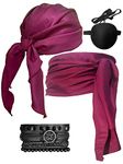 Halloween Pirate Costume Women Men 4 Pcs Pirate Head Scarf Bandana Belt Medieval Renaissance Viking Accessories, Wine Red, 4 Piece Set