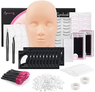 Beauty7 Eyelash Extension Kit Silicone Training Mannequin Head 10 Pairs Practice False Lashes Strip Random Classic Easy Fan Eyelashes Tweezers Mascara Brushes Micro Swab Eye Pads Makeup Practice Kit