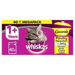 Whiskas 1+ Casserole, Wet Cat Food for Adult Cats, Poultry Selection in Jelly, 40 Pouches (40 x 85 G)