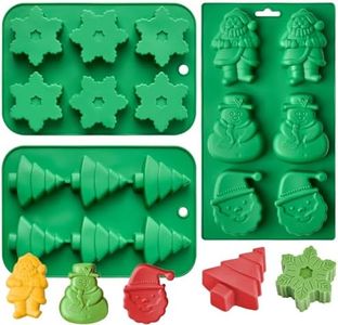 JOERSH 3PCS Christmas Silicone Baking Molds for Cake Chocolate Candy Jello Holiday Handmade Soap Candle, Multiple Shapes Include Snowflake, Christmas Tree, Snowman, Santa Claus