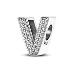 Pandach Alphabet Initial Charms Letter Complete A-Z Letters Solid Silver Cubic Zircons Beads Dangle Pendants for Pandora European Bracelets Necklace Women Girls Jewelry Gift Options