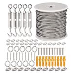 JIZZU 66Pcs PVC Coated Garden Wire Kit for Wisteria Support, Heavy Duty 304 Stainless Steel Cable Rope kit, Suitable for Anti-rust Heavy Duty Garden Wire, Climbing Plants & Picture Wire Kit