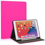 RUBAN Case for iPad 9th / 8th / 7th Generation (2021/2020/2019) 10.2 Inch - Premium Leather Business Multi-Angle Viewing Stand Cover & Pencil Holder, Auto Sleep Wake (HOT PINK)