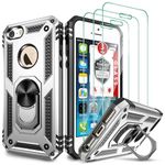 iPhone SE Case(1st gen - 2016), iPhone 5S Case with [3X Tempered Glass Screen Protector]，Built-in Ring Kickstand and Magnetic Car Mount Shockproof Dropproof Armor Case for iPhone SE/5/5S (4") - White