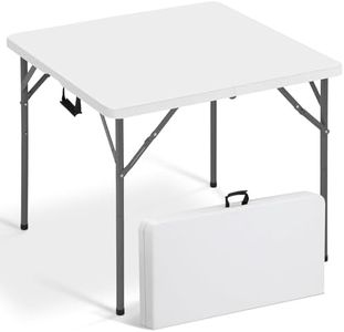 Vampire Killer 34" Square Folding Table, Portable Folding Card Table with Collapsible Legs & Carrying Handle, Plastic Tables for Camping,Picnic, Office, Party, White