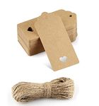 Kraft Paper Gift Tags 50PCS Brown Gift Tags for Crafts and Christmas Lovely Hollow Heart Wedding Favour Name Tags with 20M Jute Twine String(Brown Tag-50Pcs)