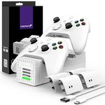 Fosmon Quad PRO 2 Controller Charger Compatible with Xbox Series X/S Controllers (Not for Xbox One / 360 / Elite 2) Controllers, Dual Dock Charging Station with 4 Rechargeable Battery Packs - White