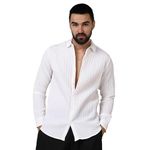 Campus Sutra Men's Chalk White Self-Design Striped Shirt for Casual Wear | Spread Collar | Long Sleeve | Button Closure | Shirt Crafted with Comfort Fit for Everyday Wear