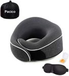 Pacico Travel Pillow, Neck Pillow, 100% Pure Memory Foam Sleeping Pillow for Car, Train and Airplane, Travel Kit with 3D Contoured Eye Masks and Earplugs (Dark Grey)