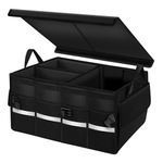 Beicarin Car Boot Organiser Storage, Collapsible Waterproof Durable Multi Compartments Boot Organisers with Foldable Cover Reflective Strip for Car SUV Truck, Size 54x39x27cm