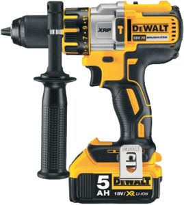 Dewalt 18V XR Brushless Combi Drill Kit, 2x5.0Ah, 7-Piece Set, Yellow/Black