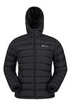 Mountain Warehouse Season Mens Padded Jacket - Water Resistant Jacket, Lightweight, Warm, Lab Tested to -30C, Microfibre Filler - For Travelling, Walking Black S