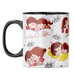 YuBingo Gift for Girl Friend - Ceramic Coffee Mug, Printed Tea Cup, Valentine's Day Gift for Boy Friend (Black Inner & Handle, Tea Cup, 320ML)