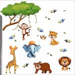 Jungle Animals Wall Decals, Safari Elephant Giraffe Lion Wall Stickers for Baby Nursery, Kids Room, Living Room Wall Decor Wall Stickers