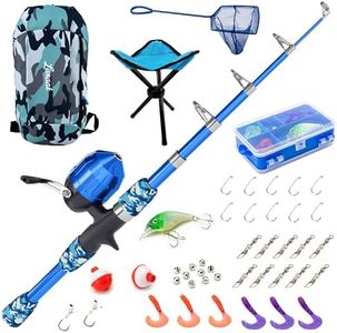 Lanaak Kids Beginner's Fishing Pole and Tackle Box - with All New Kids Camo Back-Pack, Net, Reel and Beginner’s Guide - Rod and Reel Kit for Boys, Girls, or Youth (Camo Blue)