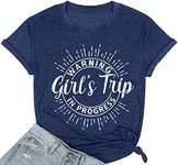 Women Tops Crew Neck Girls Trip Short Sleeve Tshirts Letter Print Graphic Tee Casual Vintage Country Music Shirts,Navy XL