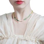 14K Gold Plated on 925 Sterling Silver Jade Choker Necklaces for Women, Vintage Natural White Freshwater Pearls with Green Jade Lucky Jewelry Birthday Gift for Mother's Day (Green White)