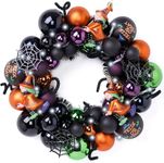 Valery Madelyn Halloween Wreath for Front Door, Craft Halloween Decorations with Led Lights, Wreath with Various Bauble Ornaments for Home Table Centerpiece Window Mantel Party Indoor Outdoor,12 inch