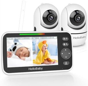 HelloBaby Baby Monitor with 2 Cameras and Night Vision, 5'' Split Screen with 26-Hour Battery, 2 Cameras Pan-Tilt-Zoom Video Baby Monitors, No WiFi, ECO, 2-Way Audio, 8 Lullabies, 1000ft Range