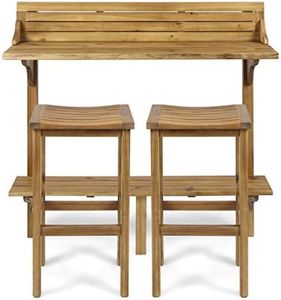 Christopher Knight Home Caribbean Outdoor Acacia Wood Balcony Bar Set, 3-Pcs Set, Natural Stained Light Brown