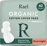 Rael Organic Cotton Cover Sanitary Towels - Heavy Absorbency for Night, Ultra Thin Period Pads with Wings for Women, Unscented, Hypoallergenic, Vegan, Bulk Buy (Overnight, 40 Count)